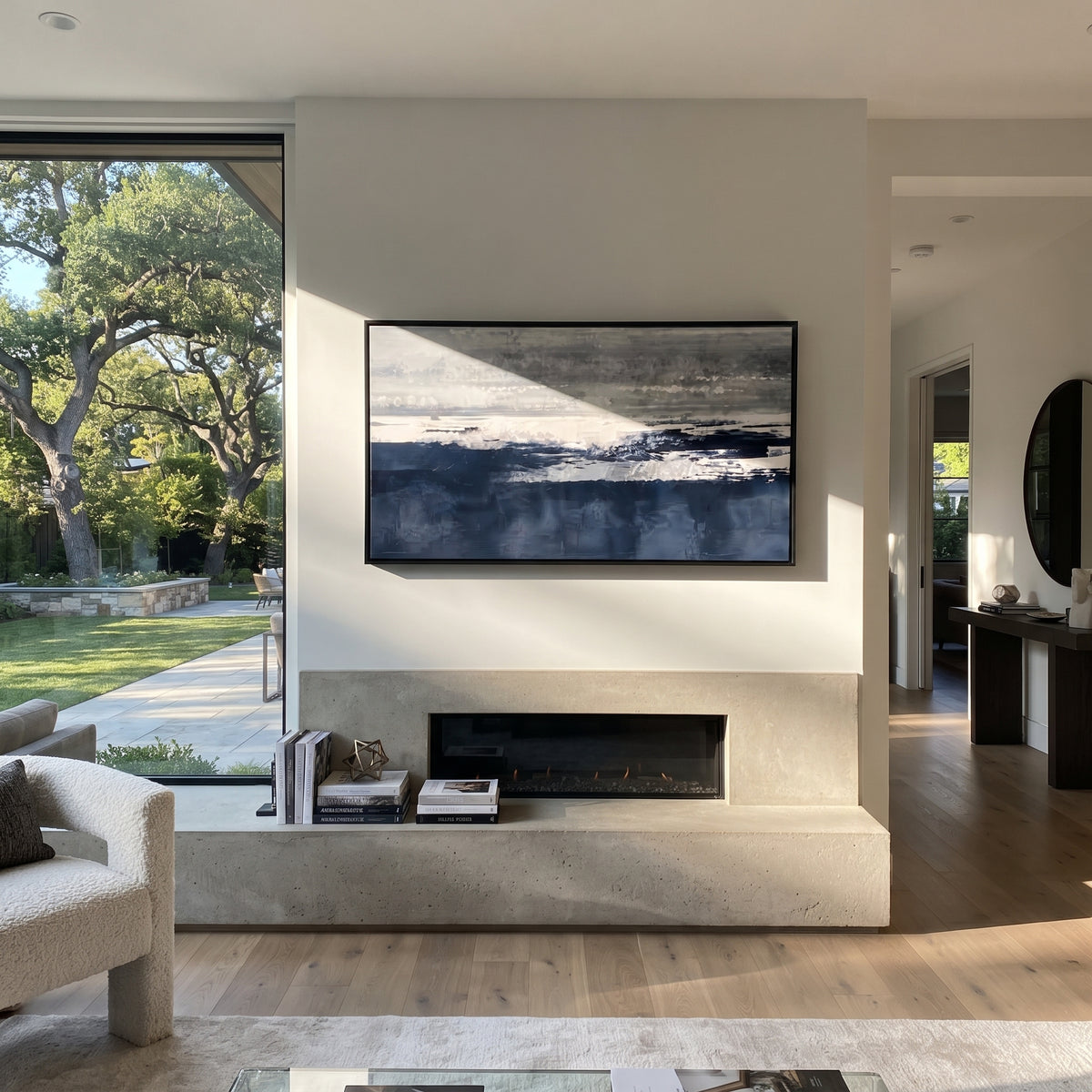 Winter Horizon at Night horizontal painting displayed as a room focal point