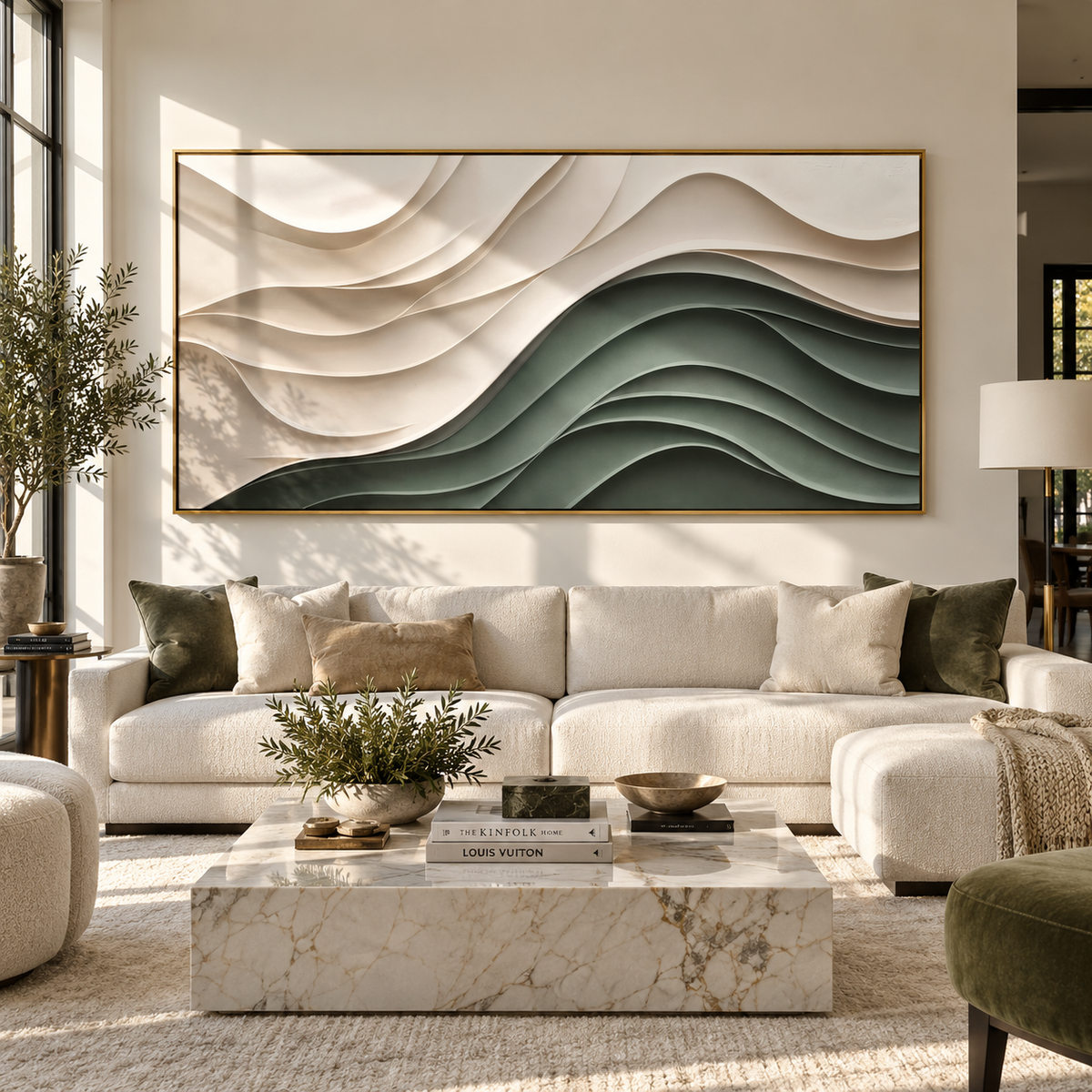 Pale Dunes in Shadow textured wall art shown in a contemporary room setting