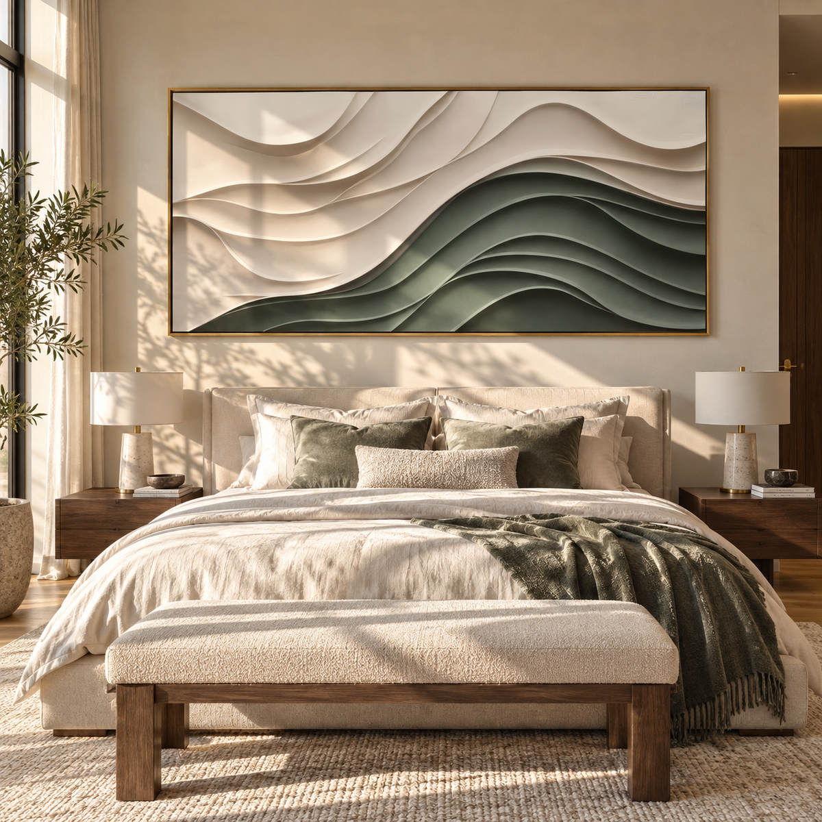 Pale Dunes in Shadow horizontal painting displayed as a room focal point