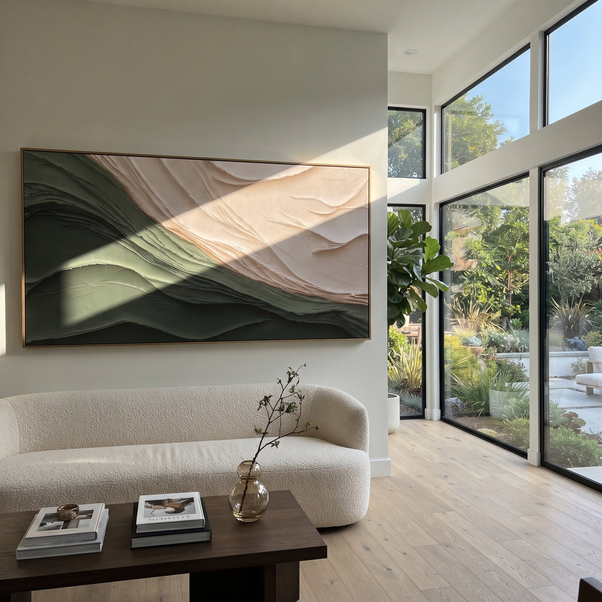 Green Slope Meets Ivory artwork shown with modern interior materials
