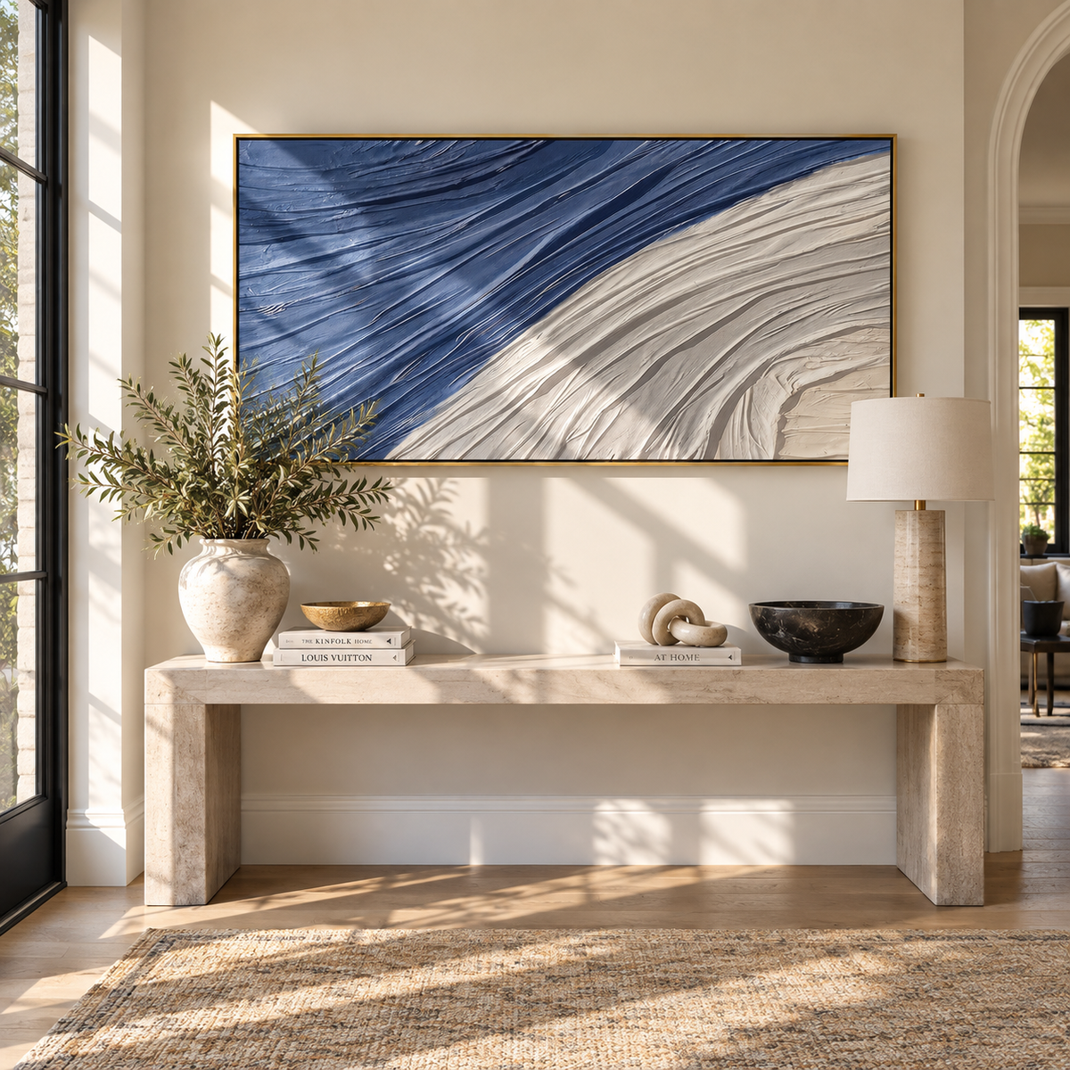 Blue Ridges Sweep East textured wall art shown in a contemporary room setting