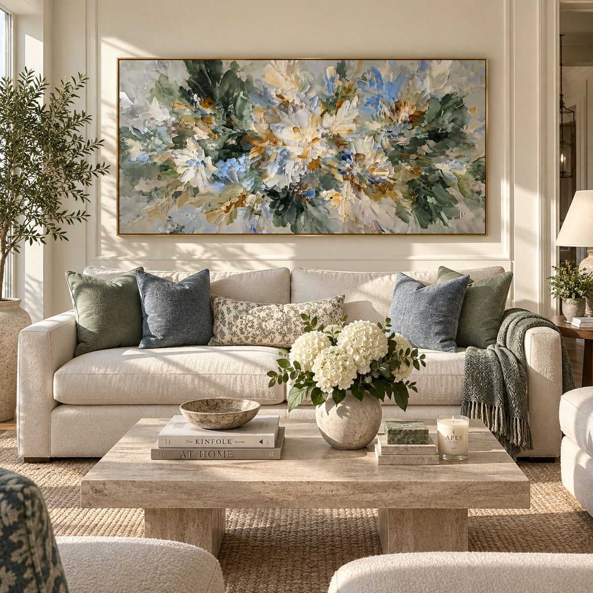 White Bloom Explodes textured wall art shown in a contemporary room setting