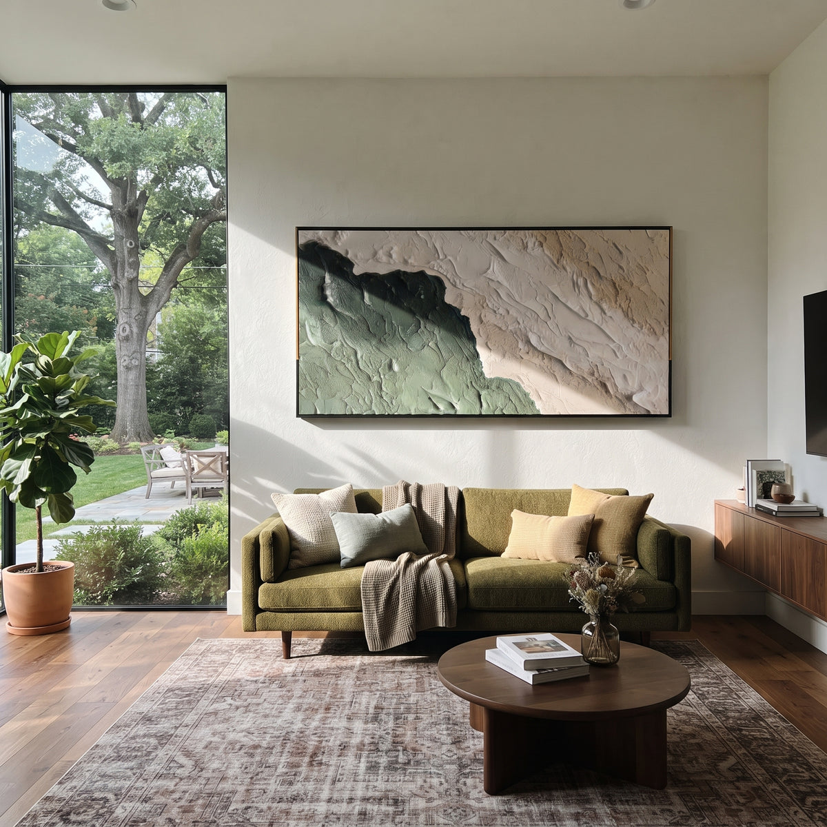 Forest Edge in Relief textured wall art shown in a contemporary room setting