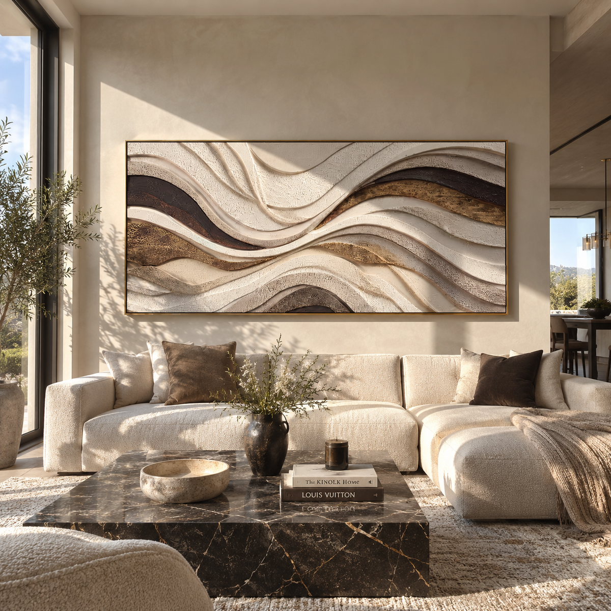 Stone Currents Interlace textured wall art shown in a contemporary room setting