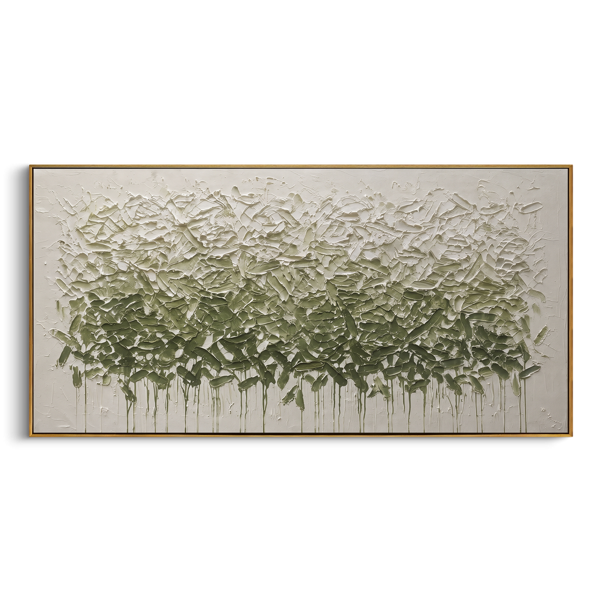 Sage Canopy Drifts wide panoramic painting in a wood frame on a white background