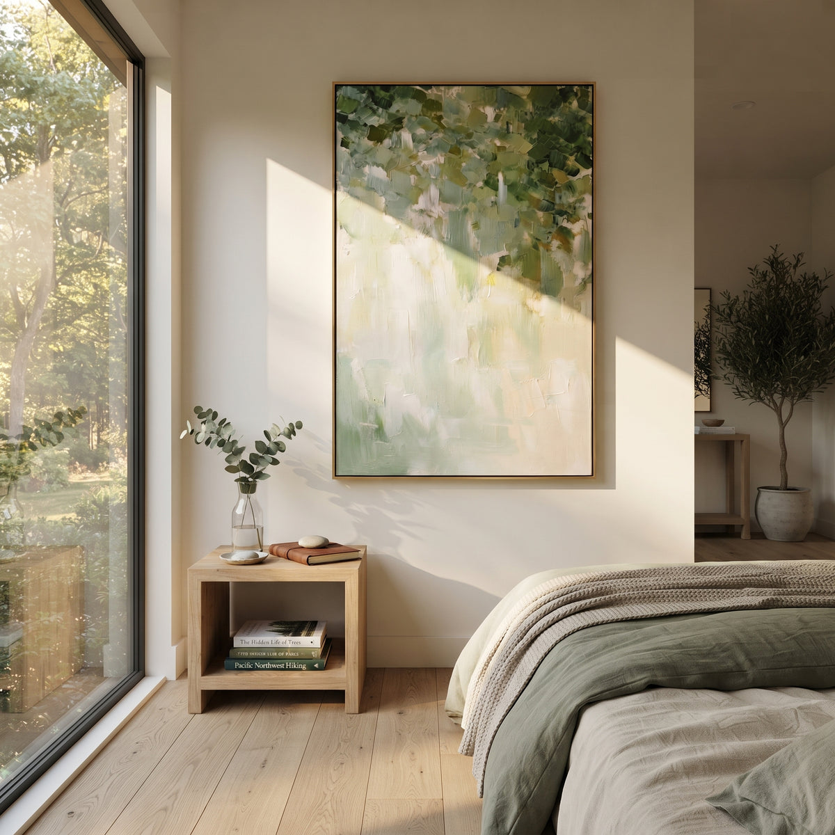 Leaves Above Quiet Mist painting presented in an alternate room setting