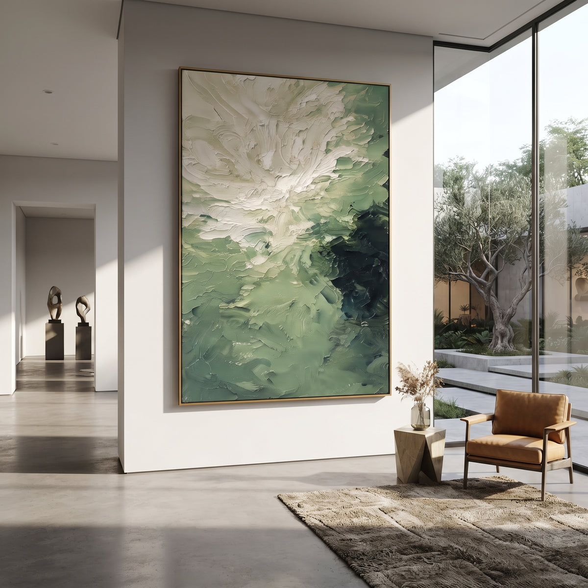 Ivory Bloom Unfolds painting presented in an alternate room setting