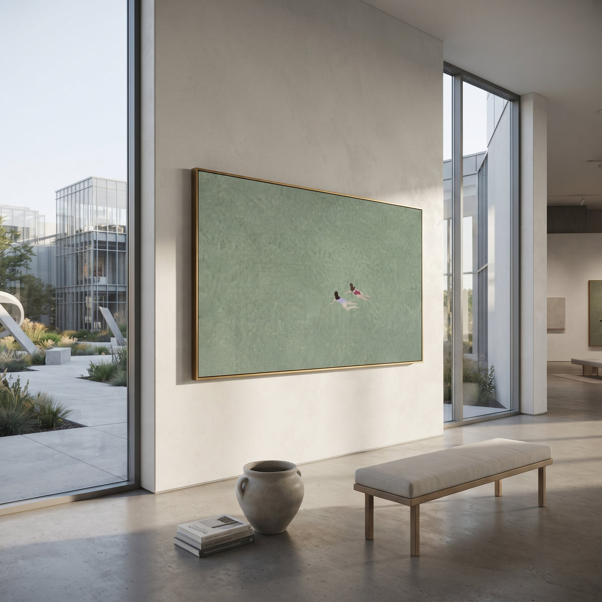 Two Swimmers Share Silence painting presented in an alternate room setting