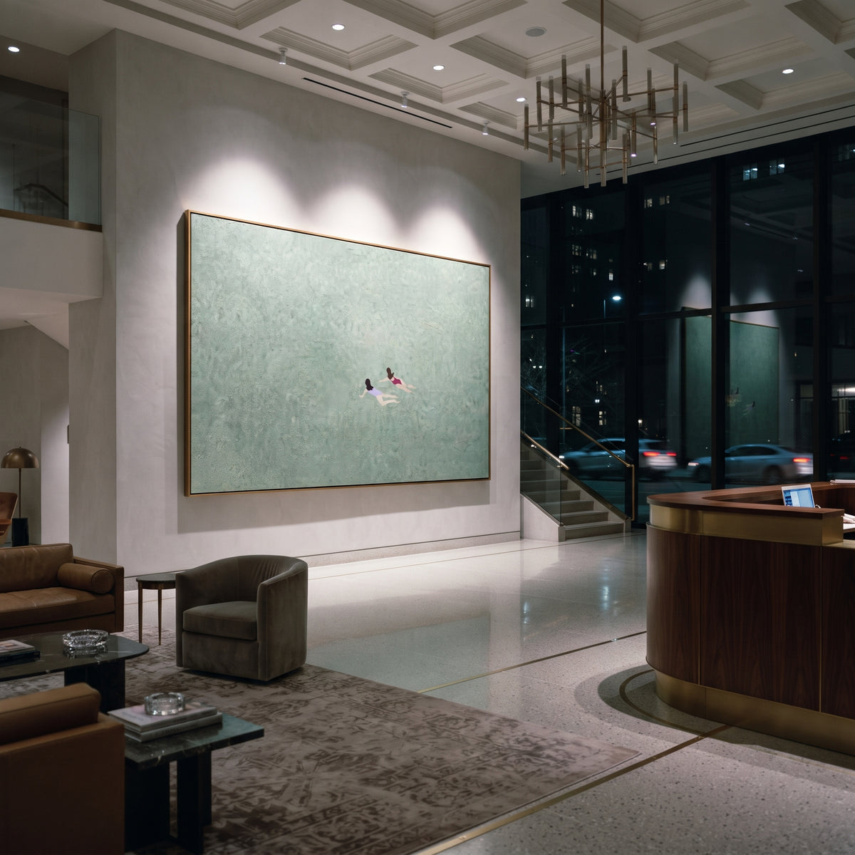 Two Swimmers Share Silence displayed with natural materials and quiet decor