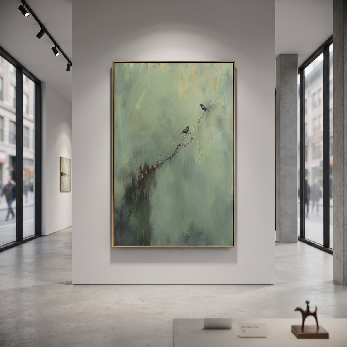 Birdsong Along Mist painting presented in an alternate room setting