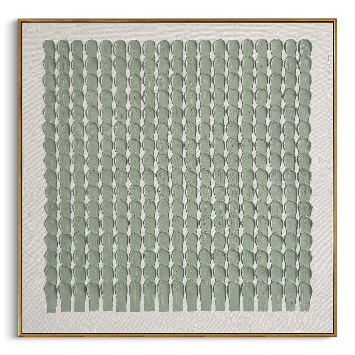 Sage Rhythm Repeats square painting in a wood frame on a white background