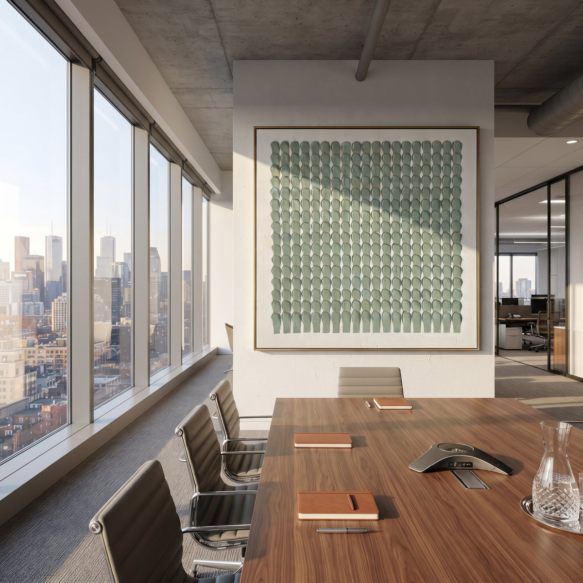 Sage Rhythm Repeats painting presented in an alternate room setting