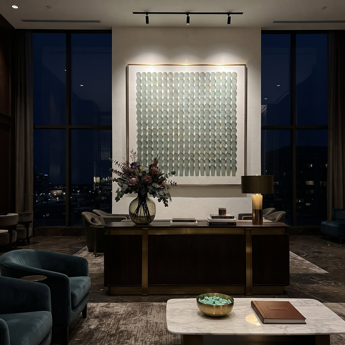 Sage Rhythm Repeats artwork styled as a refined interior focal point