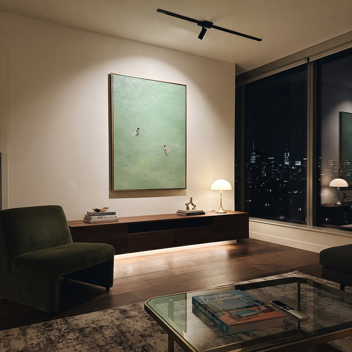 Drifting Together in Sage artwork styled as a refined interior focal point