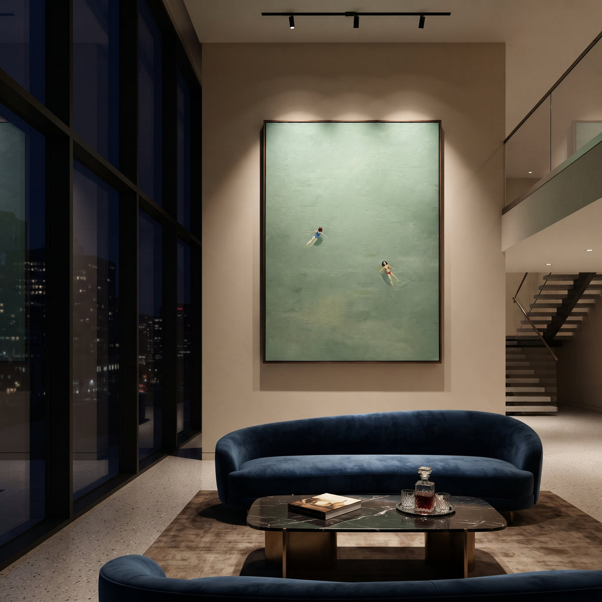 Drifting Together in Sage displayed with natural materials and quiet decor