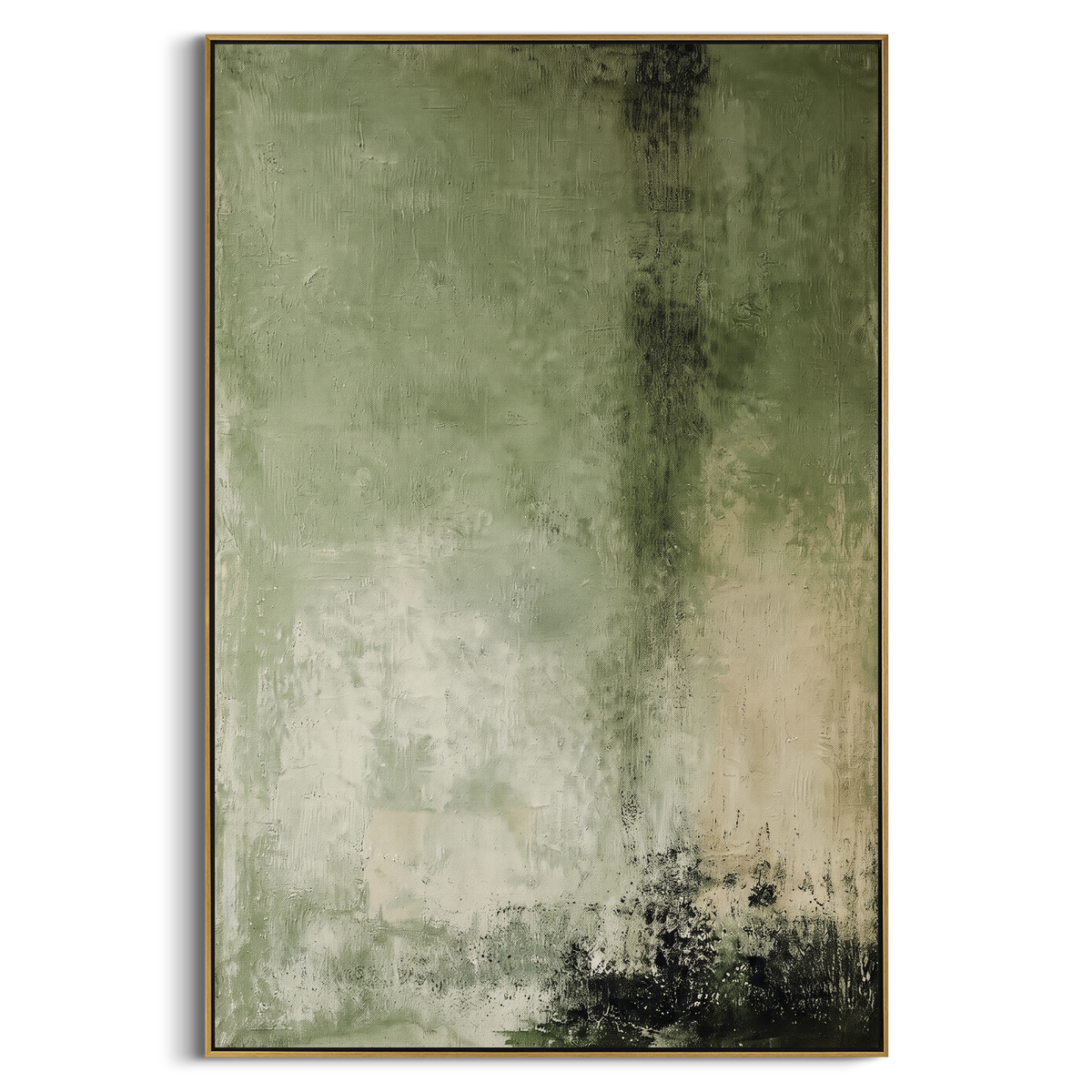 Forest Weather Descends vertical painting in a wood frame on a white background