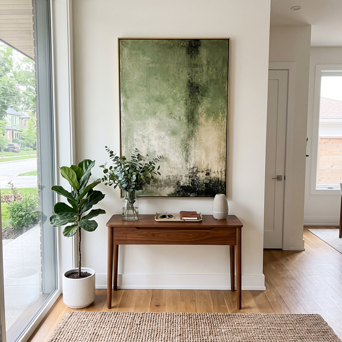 Forest Weather Descends wall art shown above contemporary furnishings