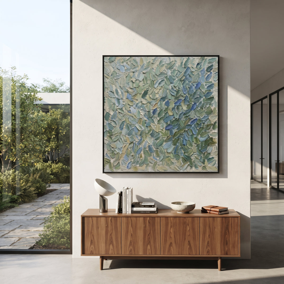 Sage Leaves Gather painting presented in an alternate room setting