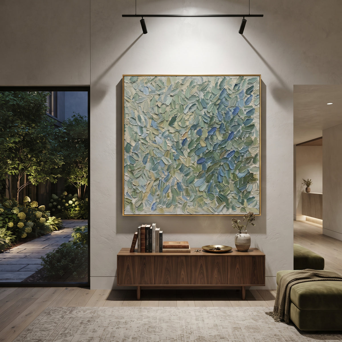 Sage Leaves Gather artwork styled as a refined interior focal point