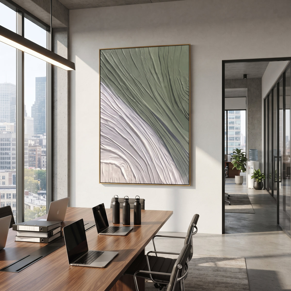 White Current Bends painting presented in an alternate room setting