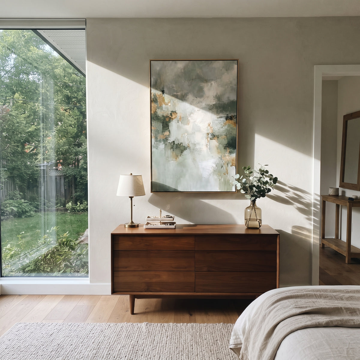 Light Breaks Through Sage wall art shown above contemporary furnishings