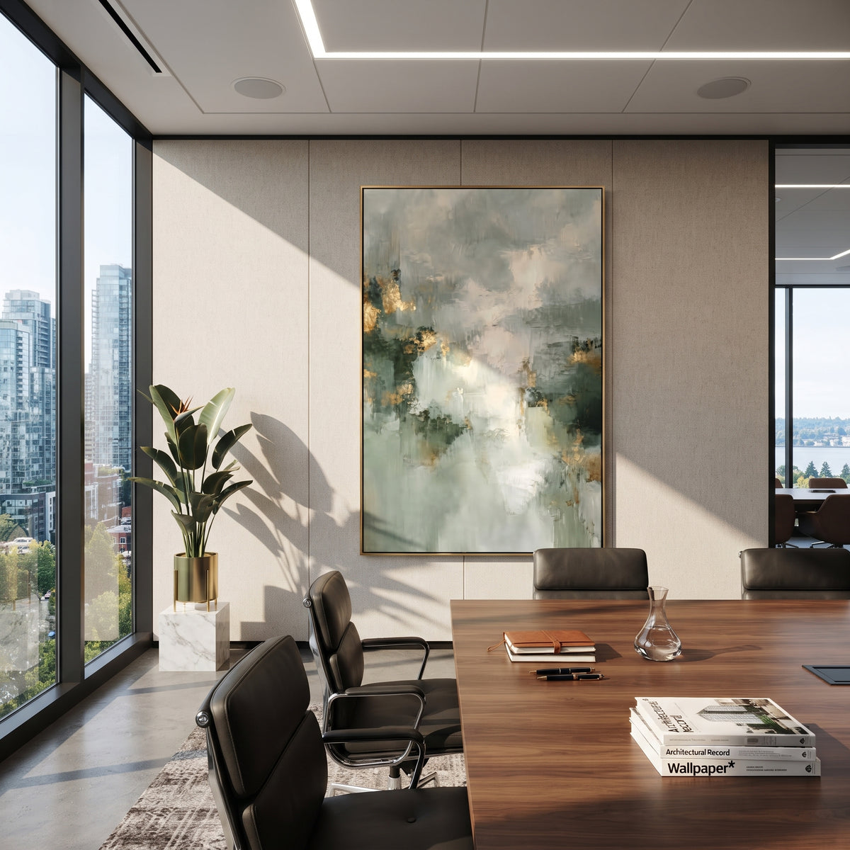 Light Breaks Through Sage painting presented in an alternate room setting