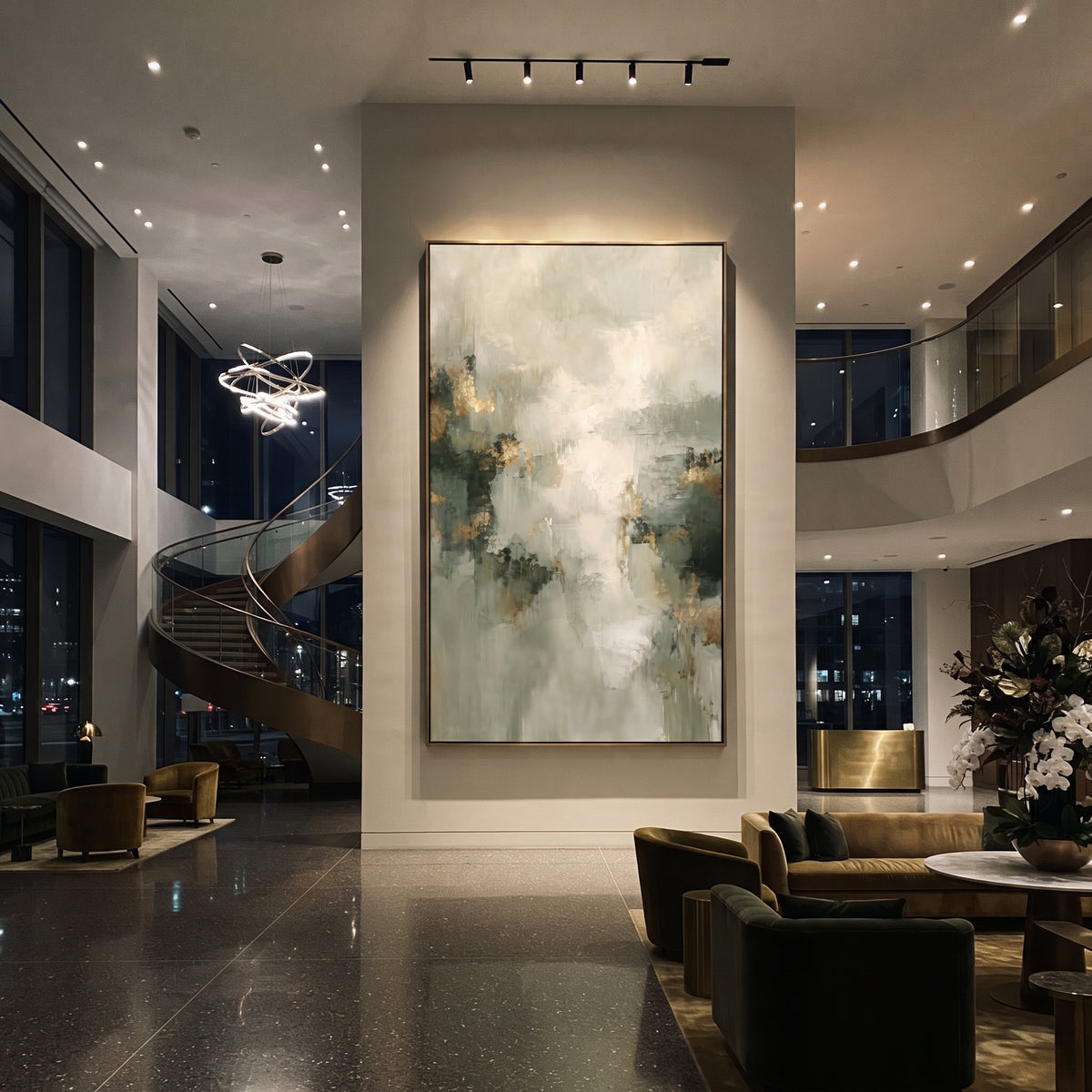 Light Breaks Through Sage displayed with natural materials and quiet decor