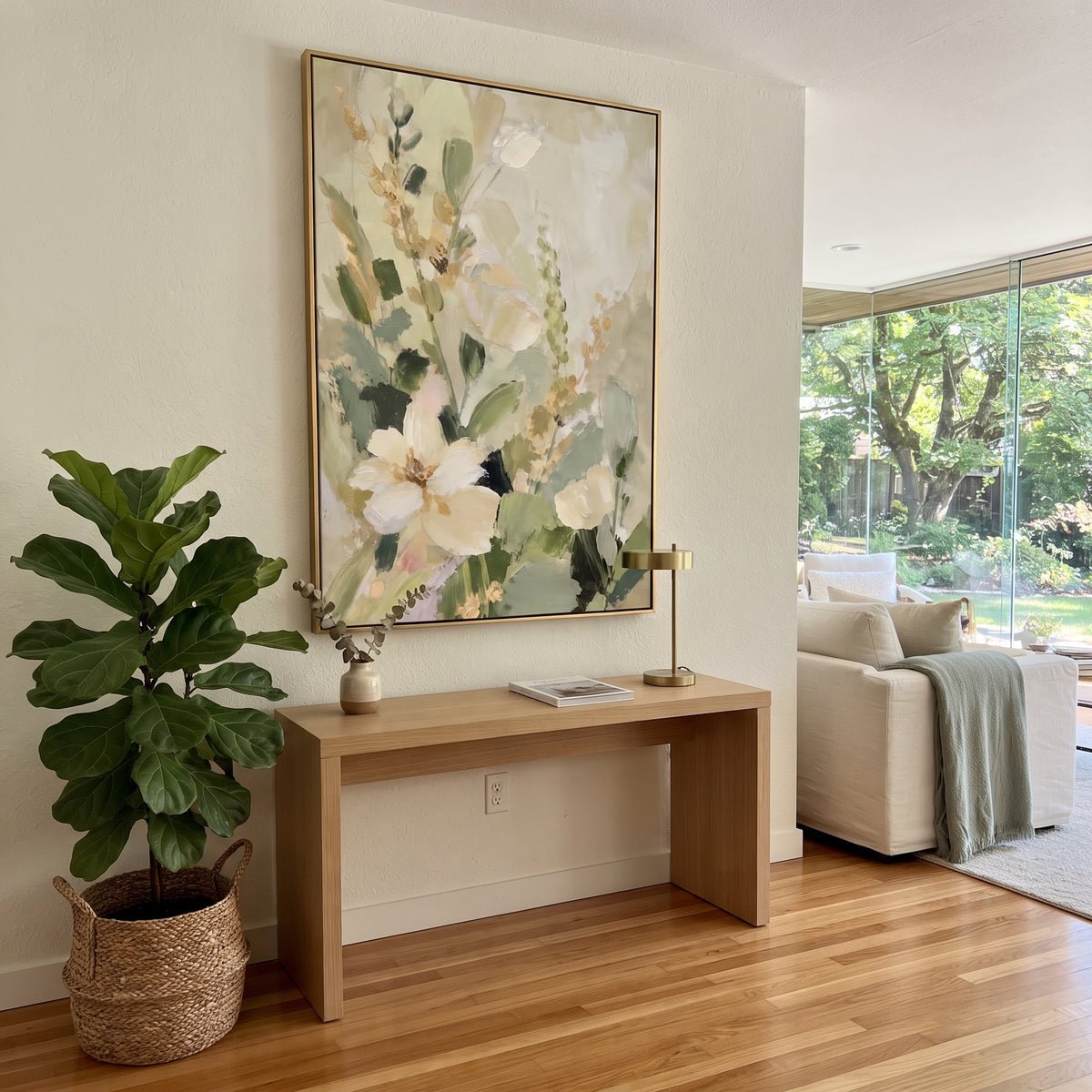 Garden Light Climbs wall art shown above contemporary furnishings
