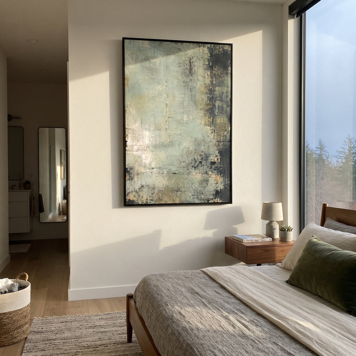 Night Edges the Mist wall art shown above contemporary furnishings