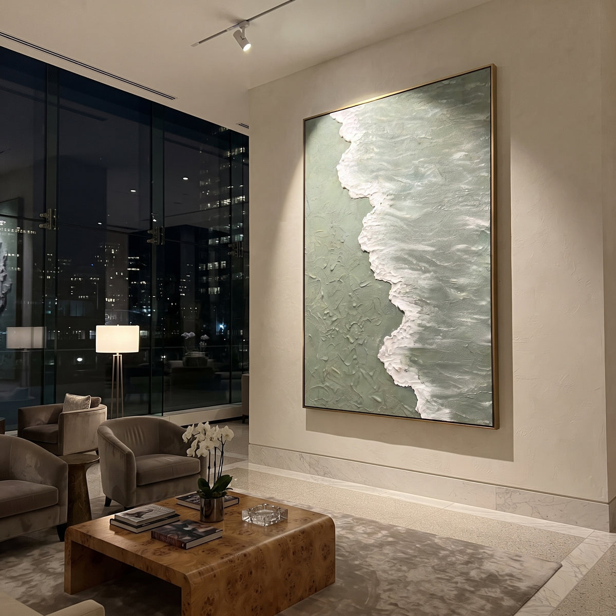 Foam Meets Sage Shore displayed with natural materials and quiet decor