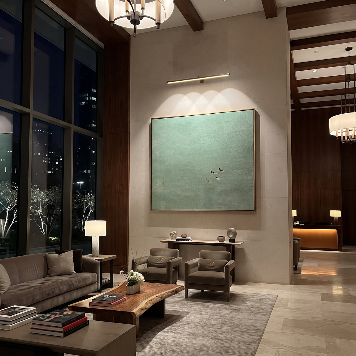 Swimmers Cross Open Water displayed with natural materials and quiet decor