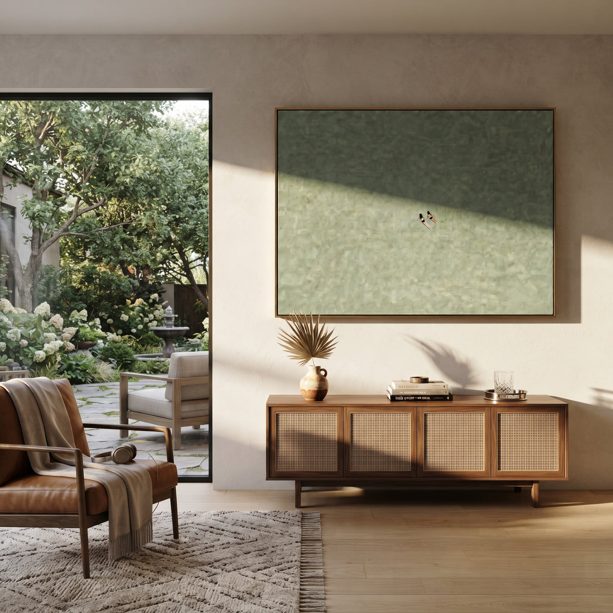 Two Figures Drift Far painting presented in an alternate room setting