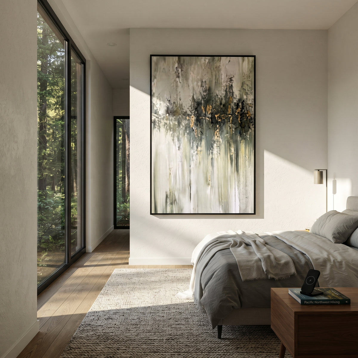 Golden Horizon Falls wall art shown above contemporary furnishings