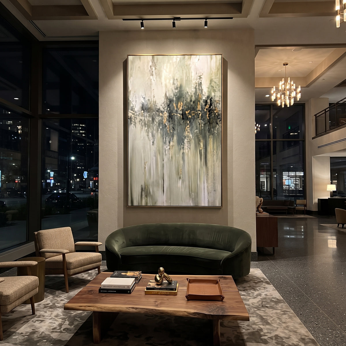 Golden Horizon Falls artwork styled as a refined interior focal point