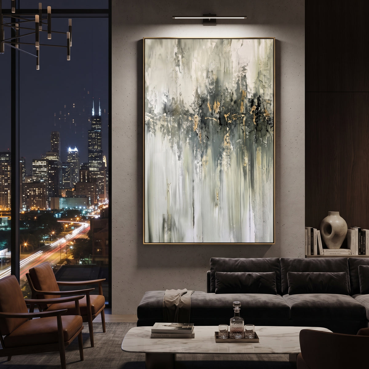 Golden Horizon Falls displayed with natural materials and quiet decor