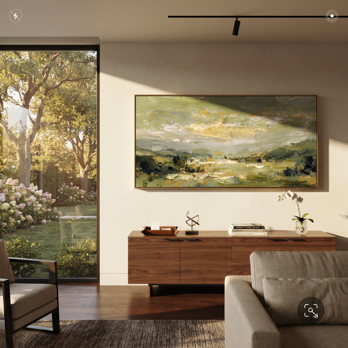 Sage Valley Opens wall art shown above contemporary furnishings