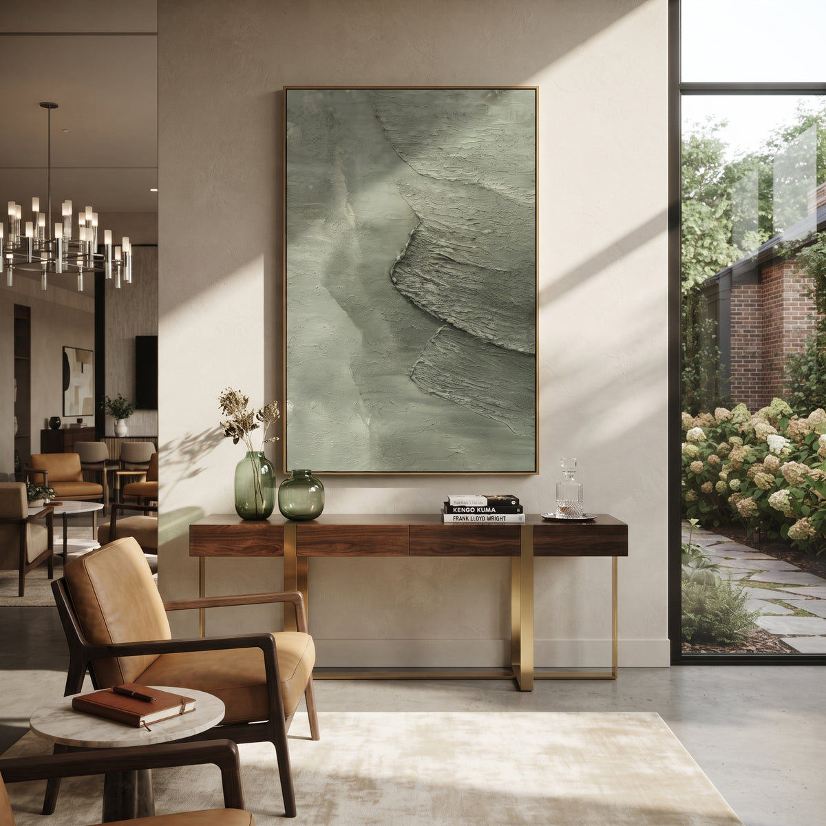 Tide Carves Quiet Stone painting presented in an alternate room setting
