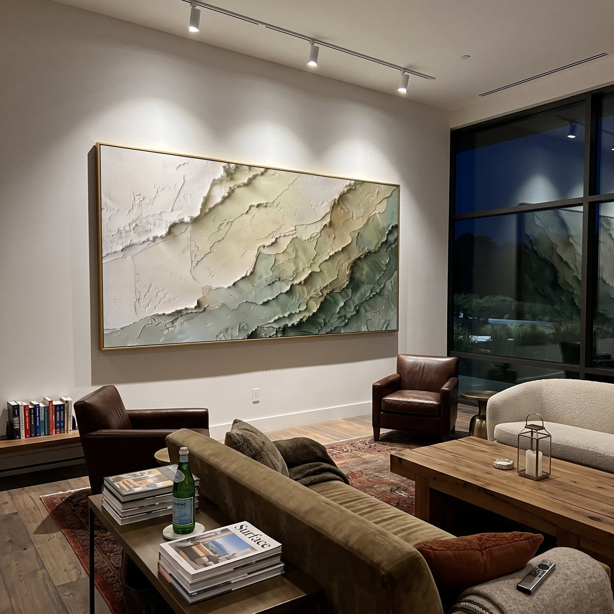 Sage Strata Drift displayed with natural materials and quiet decor