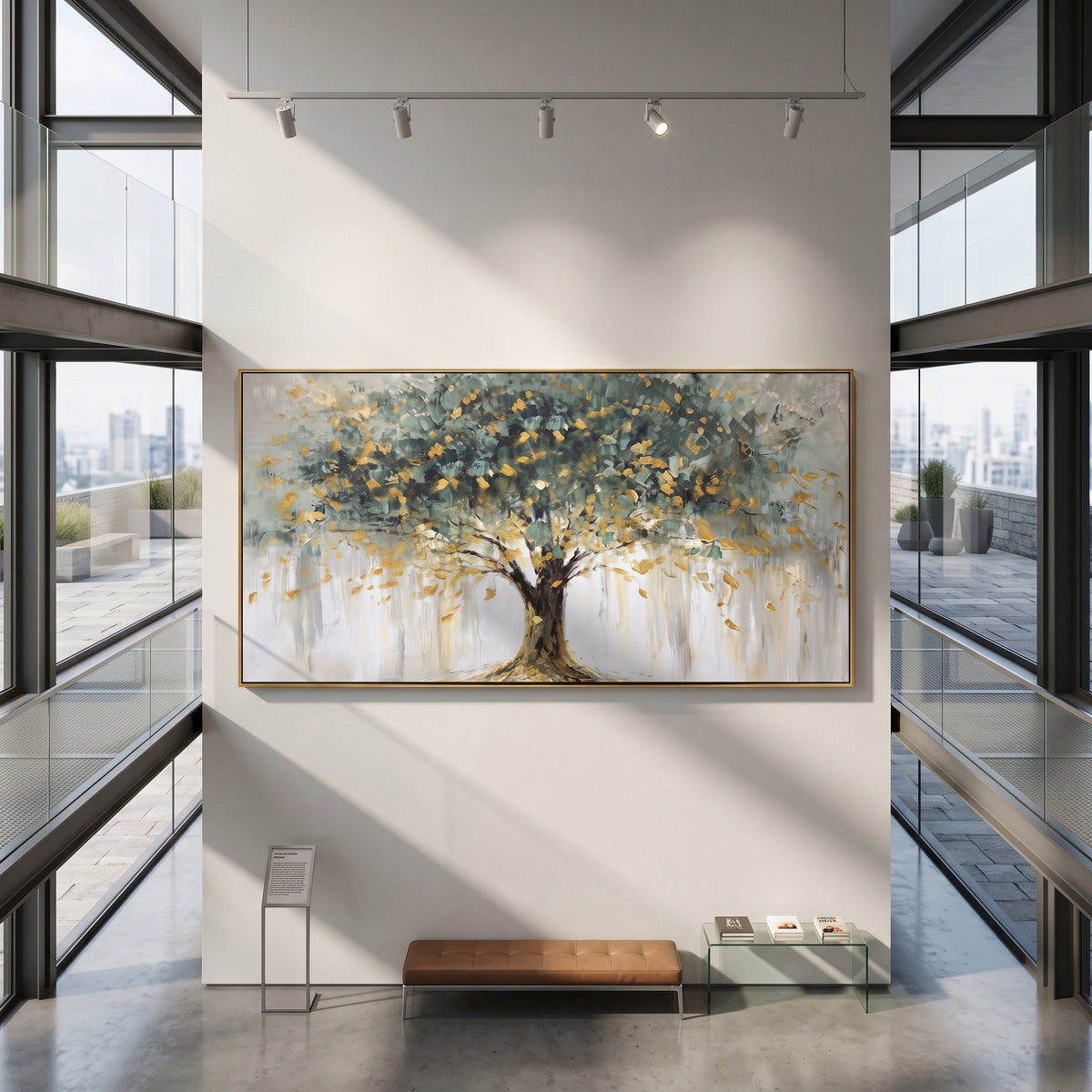Golden Leaves Hold Still painting presented in an alternate room setting