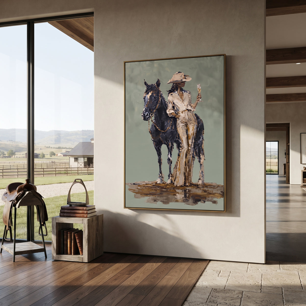 Sage Rider Stands Tall painting presented in an alternate room setting