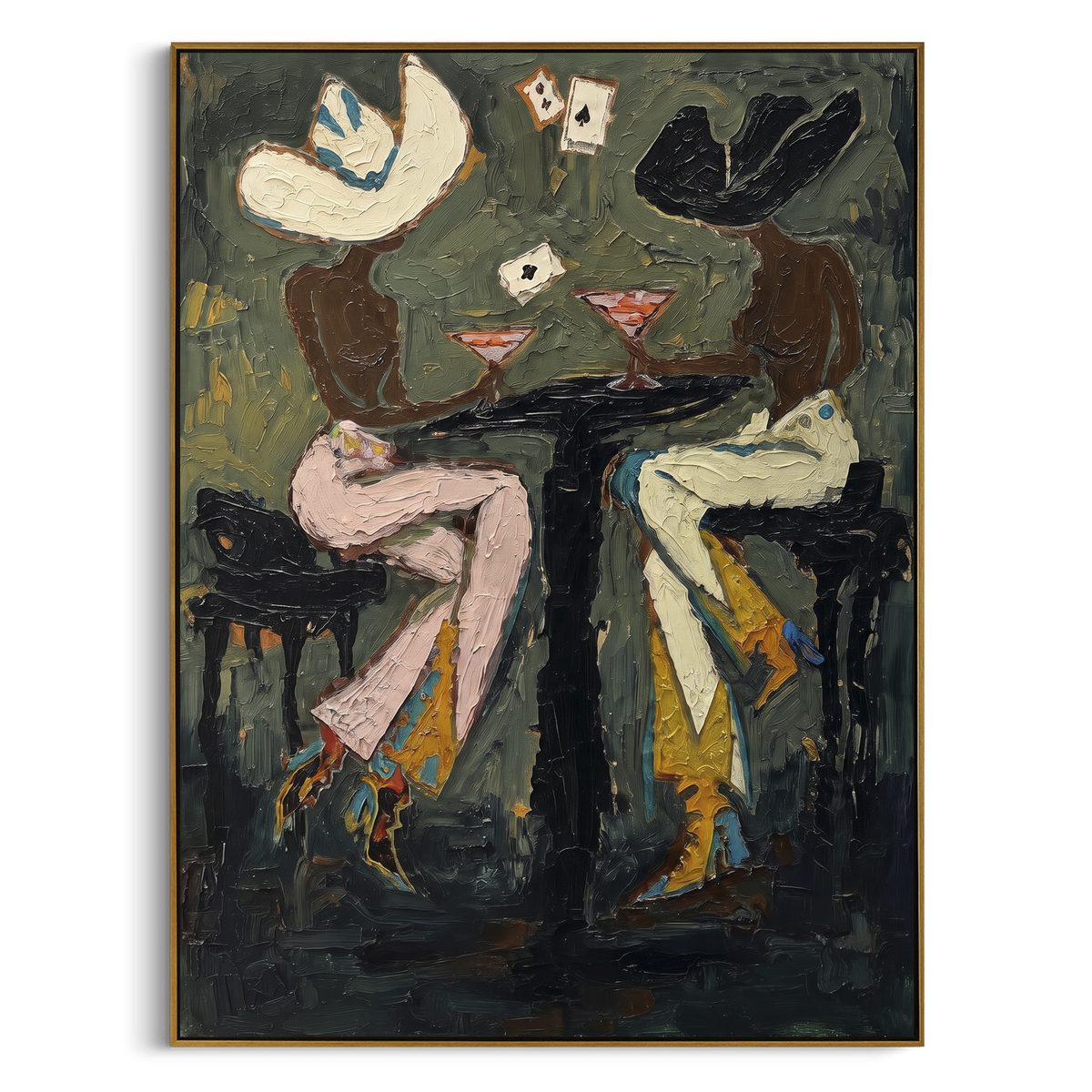 Evening Table Keeps Secrets vertical painting in a wood frame on a white background