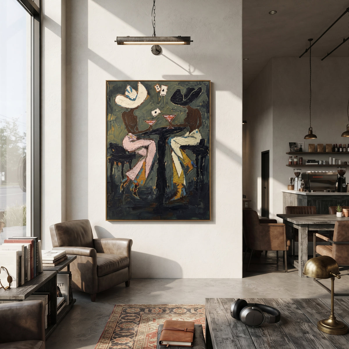 Evening Table Keeps Secrets wall art shown above contemporary furnishings