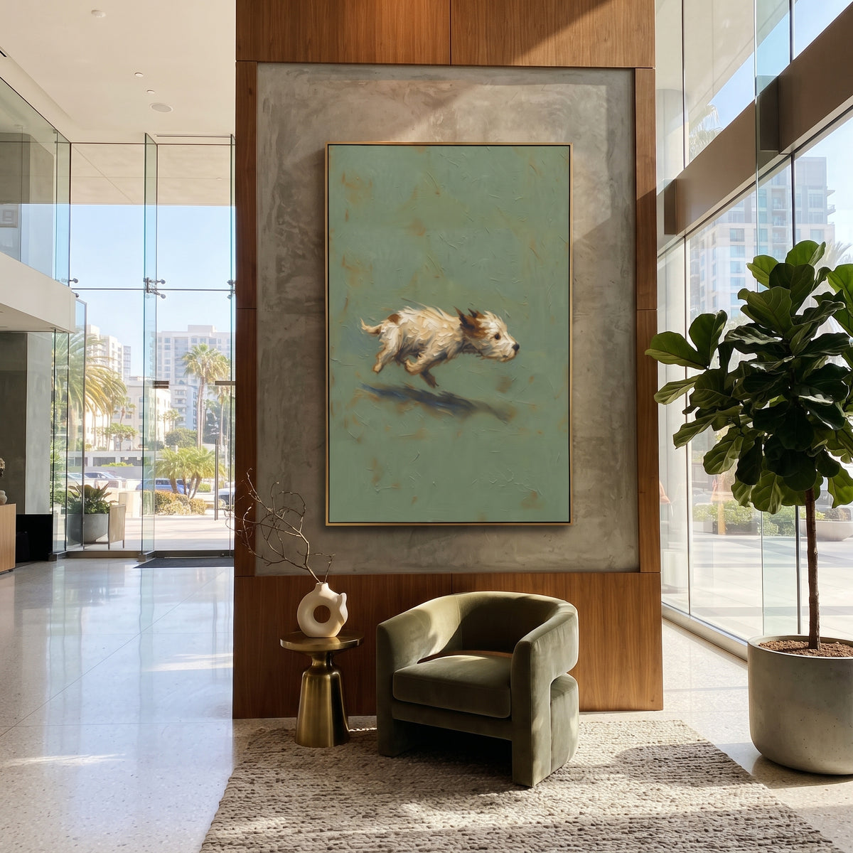 White Bison Runs Free painting presented in an alternate room setting
