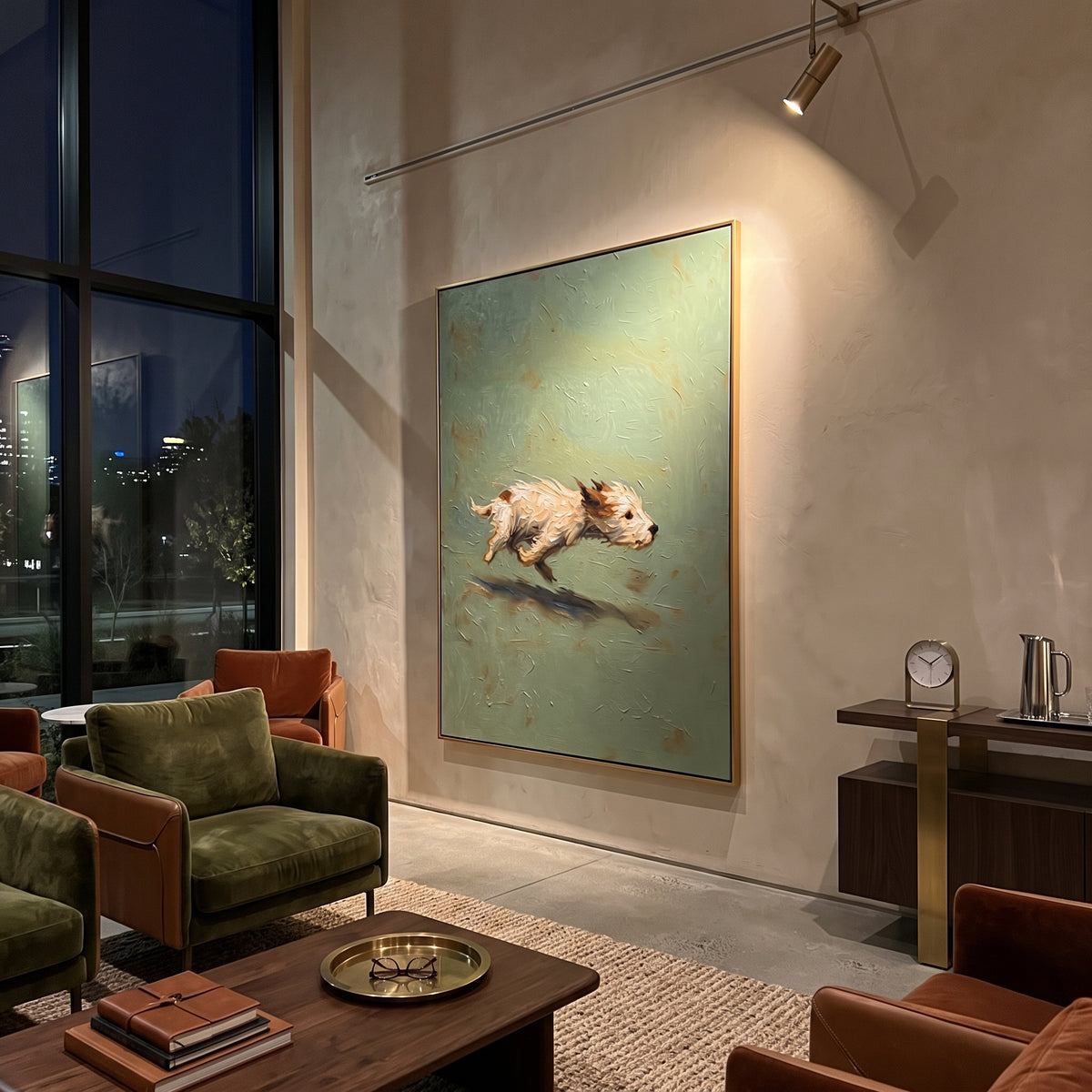 White Bison Runs Free artwork styled as a refined interior focal point