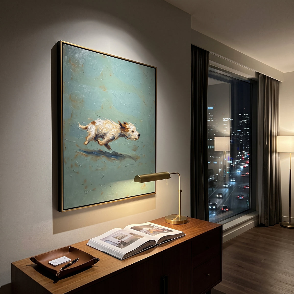 White Bison Runs Free displayed with natural materials and quiet decor