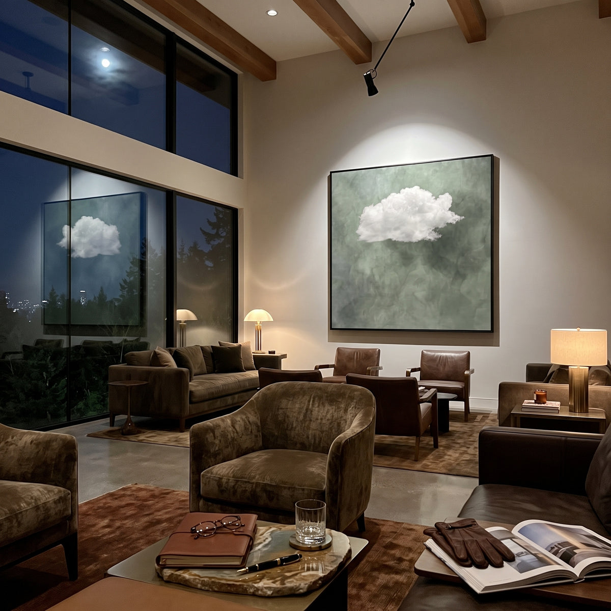Cloud Waits Over Sage artwork styled as a refined interior focal point