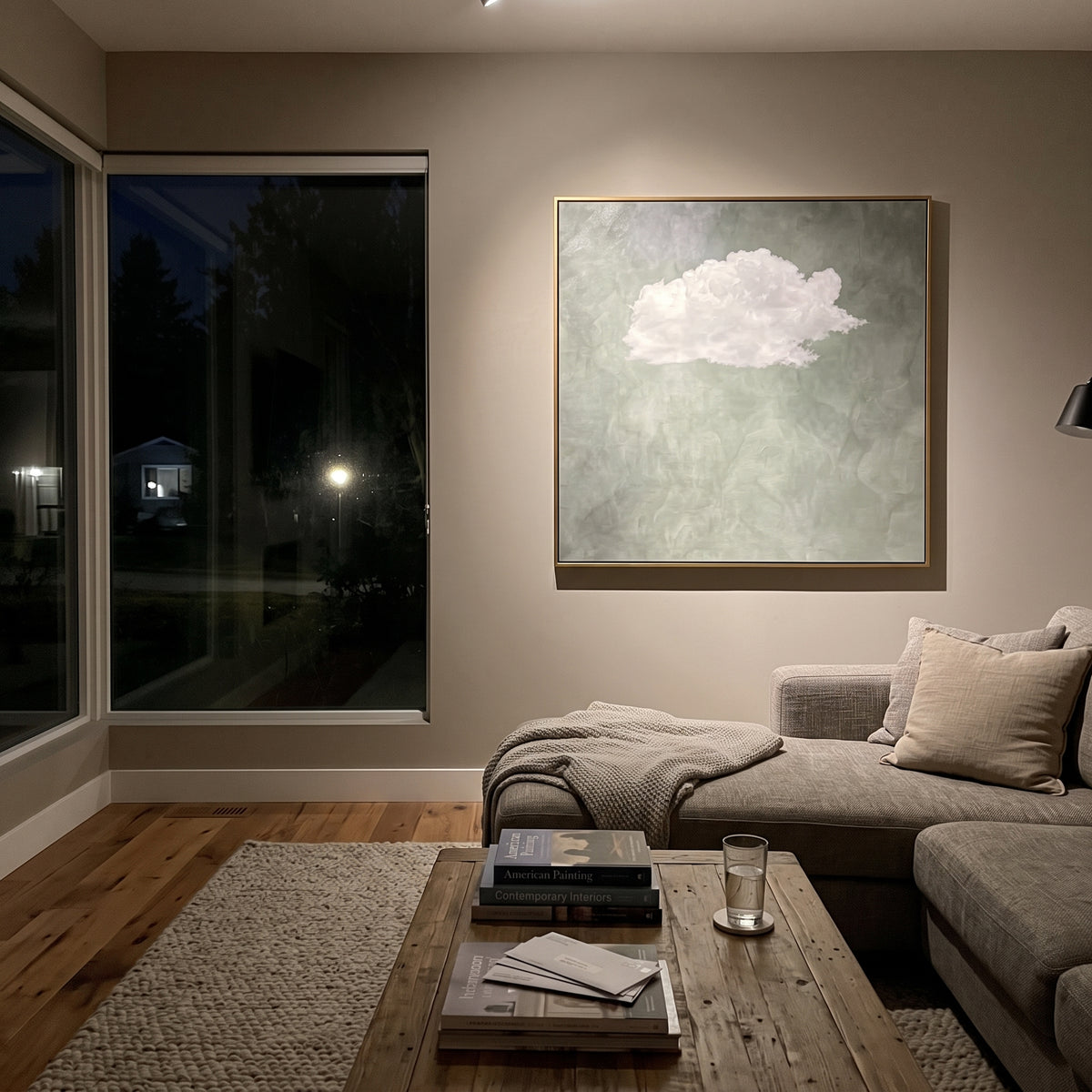 Cloud Waits Over Sage displayed with natural materials and quiet decor