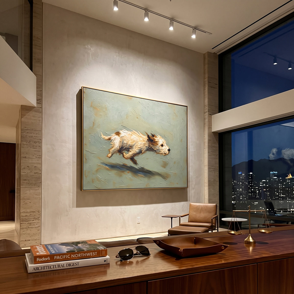 White Bison Breaks Away artwork styled as a refined interior focal point