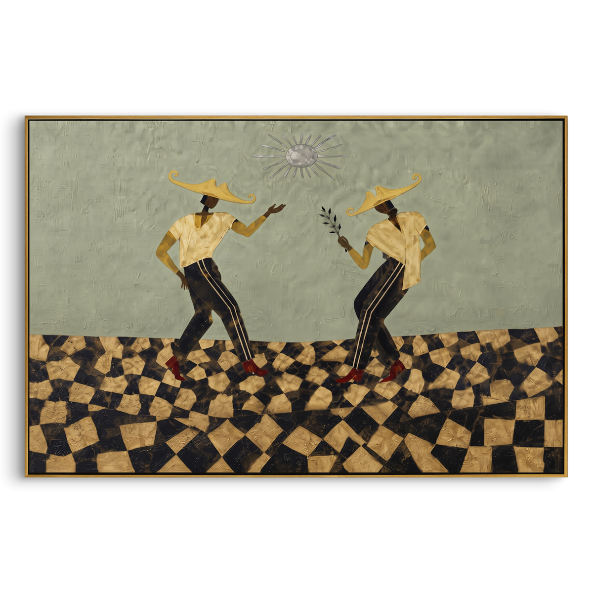 Cowgirls Mirror the Toast horizontal painting in a wood frame on a white background