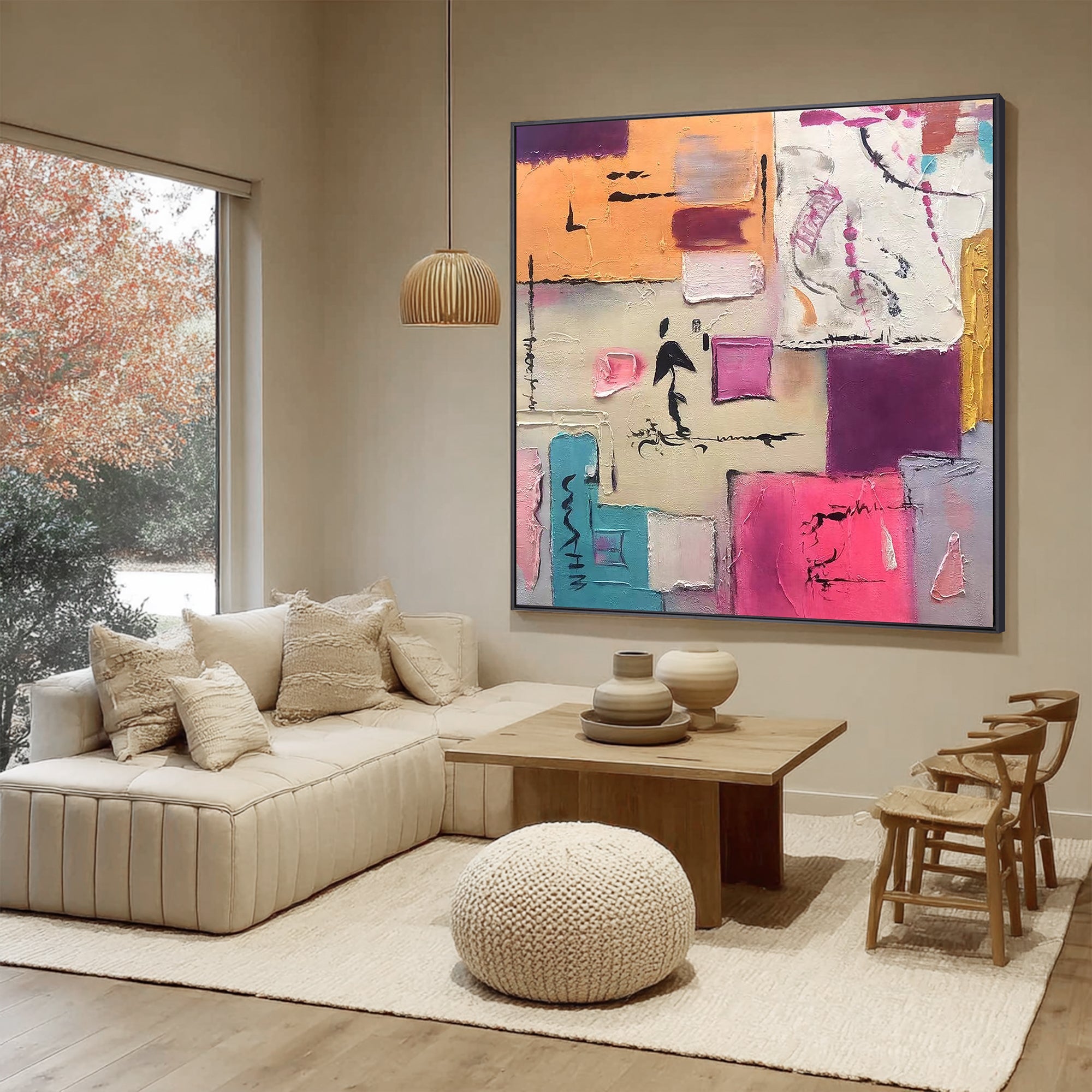 Vibrant Collage – Hand-Painted Multicolored Abstract Plaster Relief Texture Painting | Bold Abstract Palette Knife Living Room Art